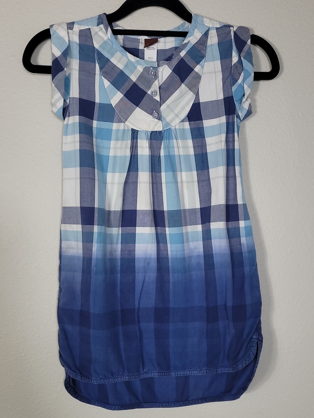 Tea Collection Plaid Dress Size 5 Blue White Cotton High Low Hem Preppy Classic